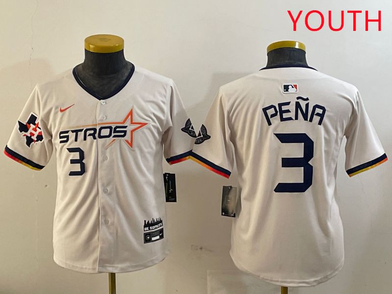 Youth Houston Astros #3 Pena Cream Three generations Joint Name 2025 Nike MLB Jersey style 4112->youth mlb jersey->Youth Jersey
